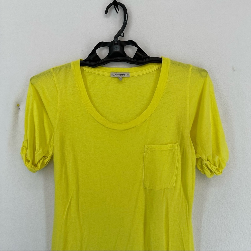 Heritage 1981 Short Sleeve Ruched Sleeve Basic T Shirt Womens Small Yellow‎ - Picture 2 of 9
